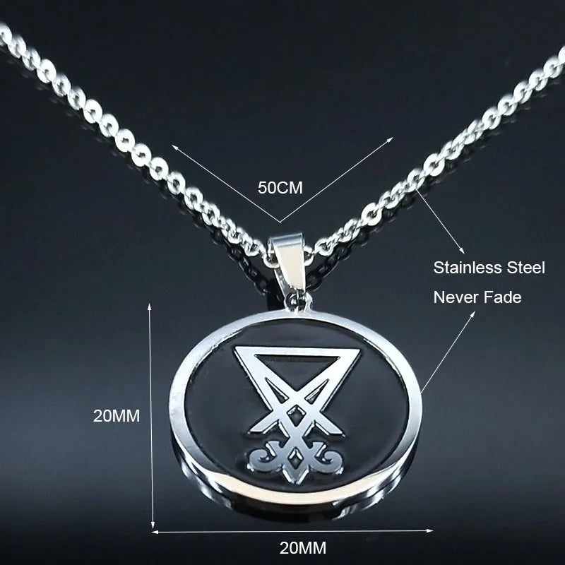 Sigil Lucifer Enamel Pendant Necklace — Stainless Steel