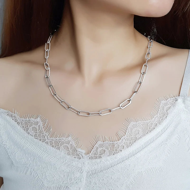 Paper Clip Chain Choker Necklace — Stainless