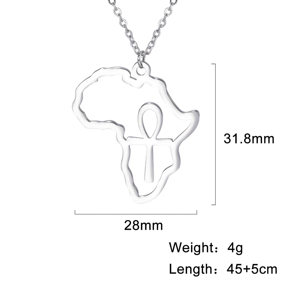 My Shape Africa Map Necklaces for Women Men Stainless Steel South African Map Pendant Chain Choker Hollow Map African