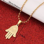 Stainless Steel Egyptian Eye of Good Luck Fatima Hamsa Hand Pendant Necklace Hand Palm Jewelry