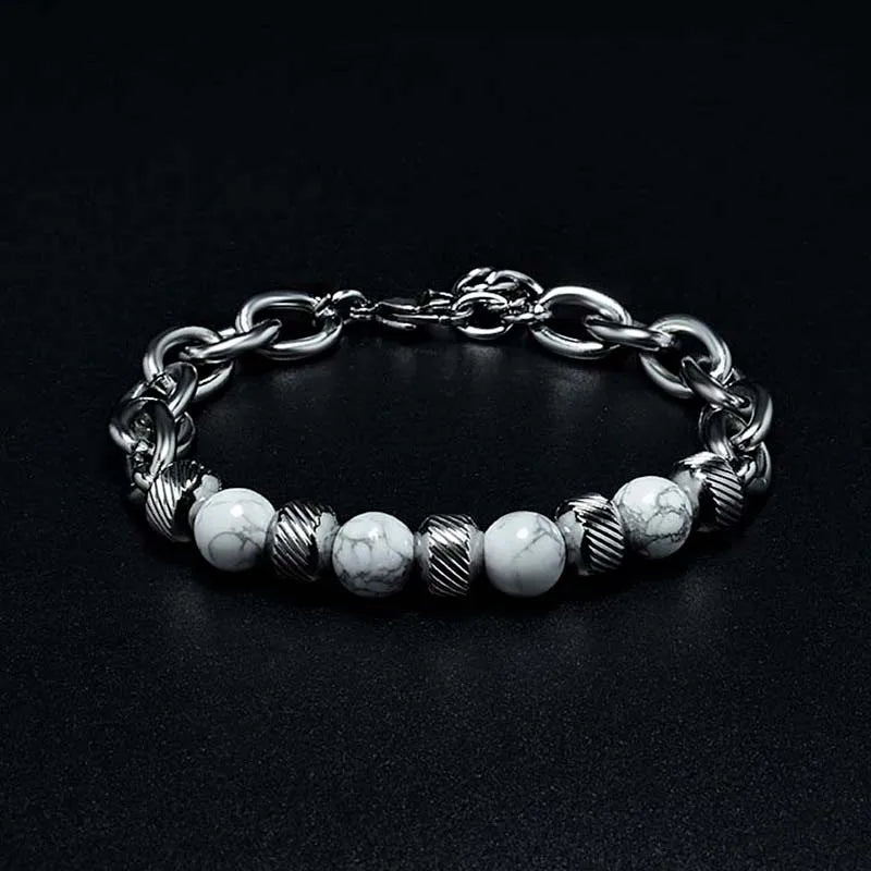 Bead and Chain Link Bracelet — Stainless Steel