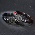POKER BROWN LEATHER CUFF BRACELET MEN'S MULTILAYER WRAP WRISTBAND FRIENDSHIP VINTAGE BIKER PLAYING CARD POKER BANGLE