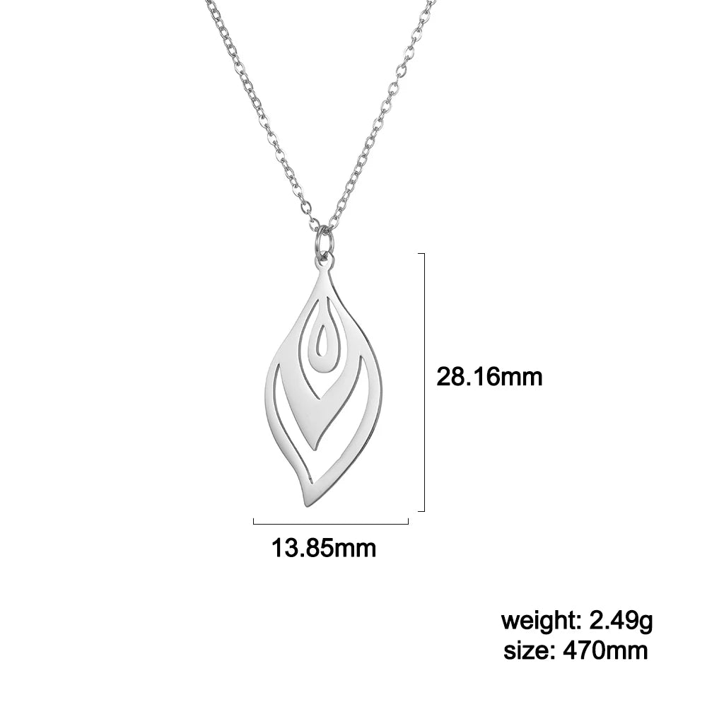 Skyrim Stainless Steel Leaf-shaped Pendant Necklace Silver Color Statement Chain Necklaces Jewelry Accessory Gift for Women