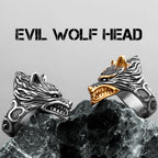 Nordic Viking Prairie Wolf Head Ring — Stainless Steel