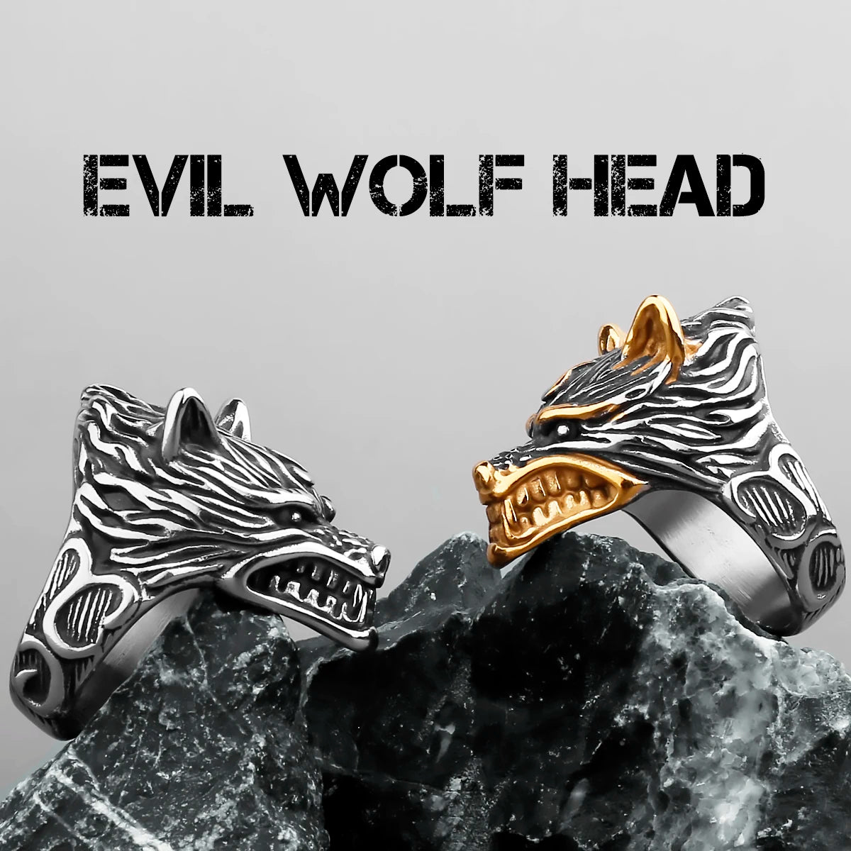 Nordic Viking Prairie Wolf Head Ring — Stainless Steel