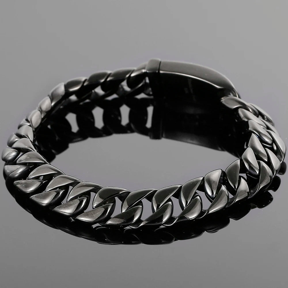 Polished Brushed Matte Black Stainless Steel Bracelet For Men Mannen Armband Jewelry Accessories 12/13/18MM On Hand