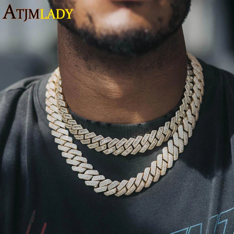 New 19mm Fashion CZ Miami Cuban Chain Heavy Necklace Two Tone Color Iced Out Bling Cubic Zirconia Necklaces Men Hip Hop