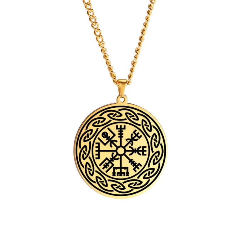 Dawapara Nordic Symbol of Norse Compass In Rune Circle Vegvisir Pendant Necklace Stainless Steel Jewelry Amulet Necklace