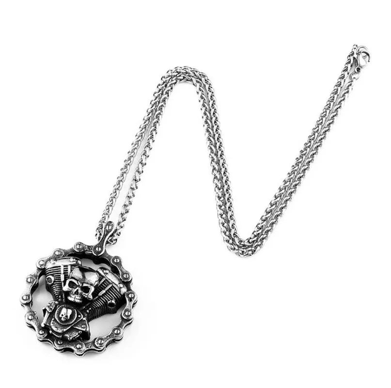 Skull Cross Motorcycle Pendant Necklace — Statement