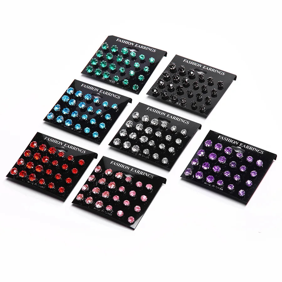 New 12 Pair/Pack White Shiny Wedding Stud Earrings Set For Women Men Crystal Jewelry Accessories Oorbellen Jewelry