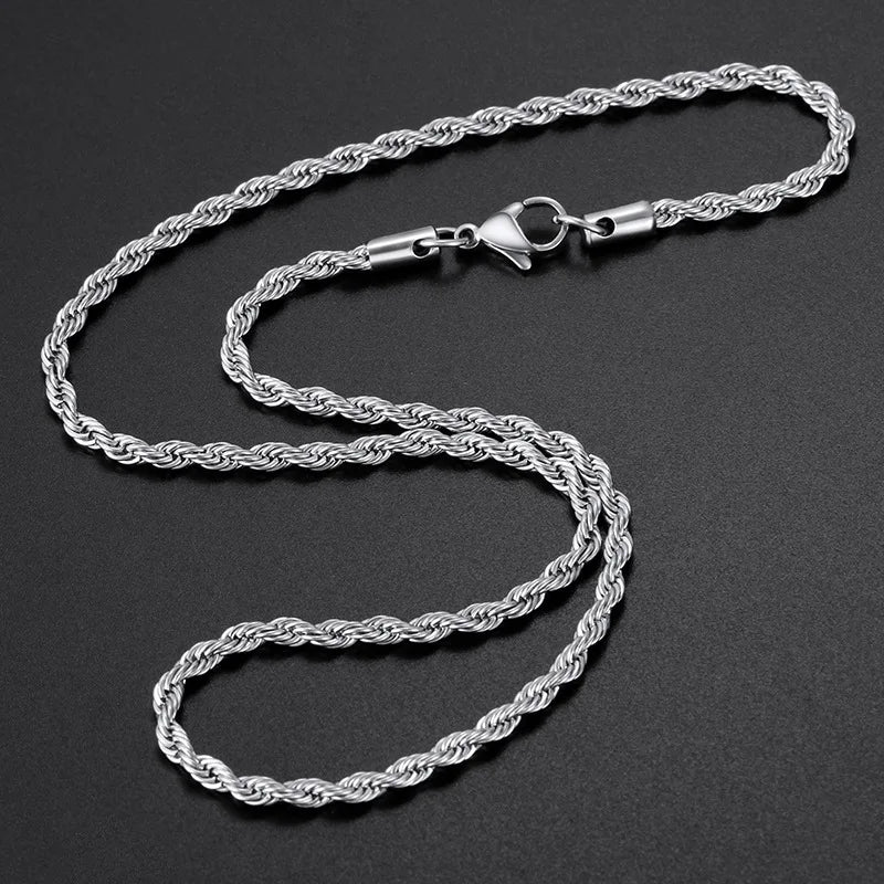 Low price width 3MM 316L stainless steel twisted rope chain necklace Men and women Link necklace Fashion gift jewelry