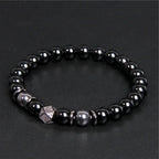 Black Beaded Round Metal Ball Bracelet for Men — Two-Tone