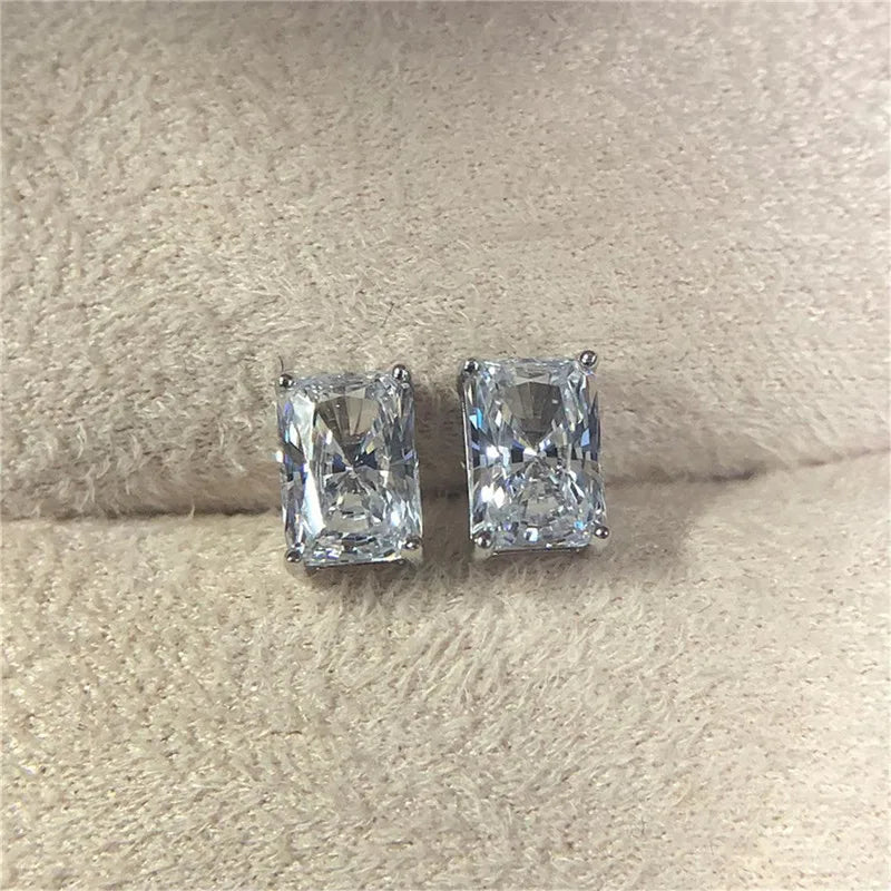 Iced Out Rectangular CZ Stud Earrings for Women — Minimalist