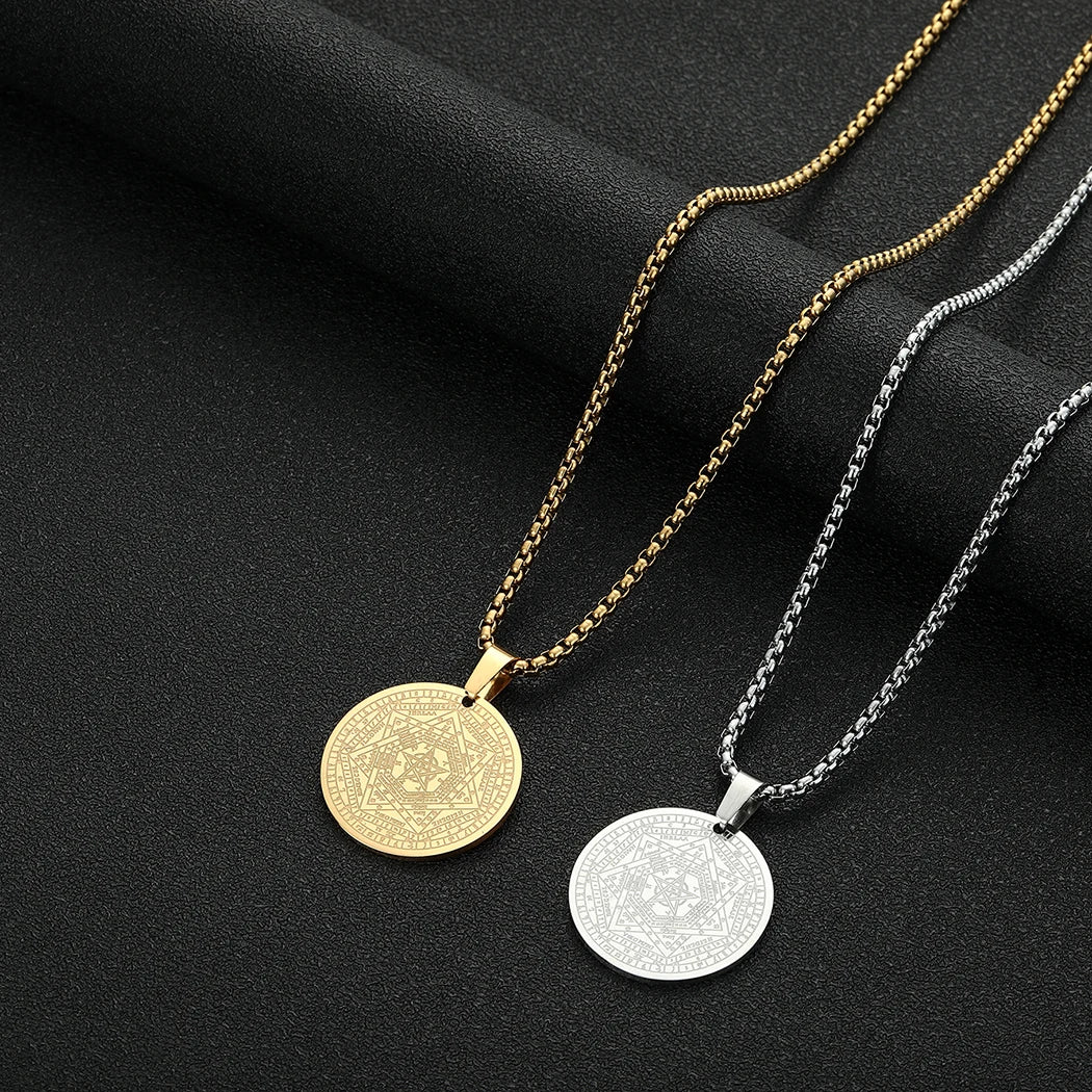CHENGXUN The Seal of The Seven Archangels Amulet Pendant Necklaces Men Women Pentagram The Sigil of Ameth Talisman Necklace Gift