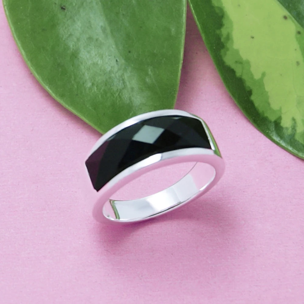 Retro 925 Sterling Silver Ring Unisex Fashion Black Agate Stone Ring Atmopheric Jewelry for Boyfriend Gifts