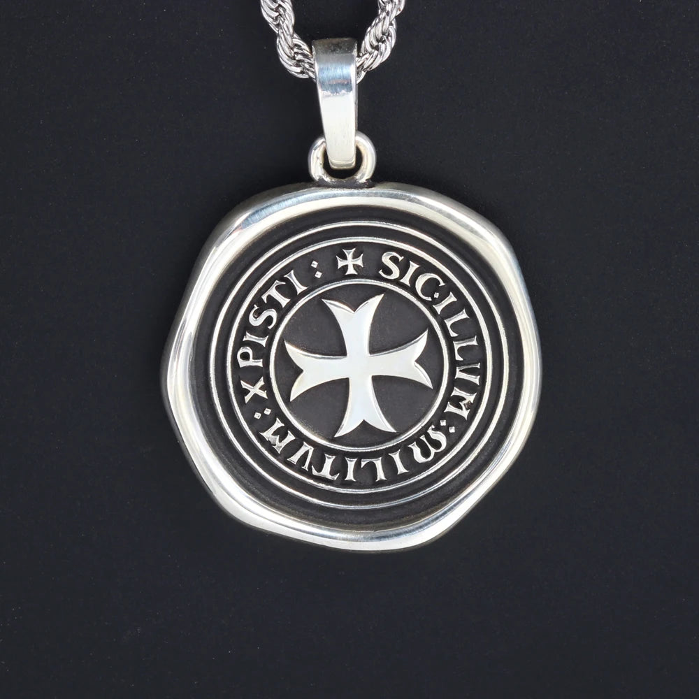 Vintage Knights Templar Seal Pendant Necklace — Antique Finish
