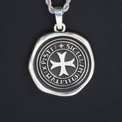 Vintage Knights Templar Seal Pendant Necklace — Antique Finish