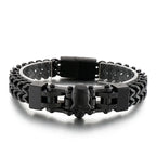 Gothic Stainless Steel Men's Bracelets With Skull Head Double Layer Franco Link Curb Chain Bracelet Man Jewelry With