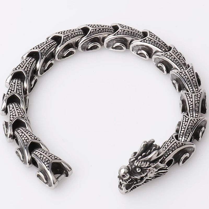 Gothic Stainless Steel Men's Dragon Head Chain Bracelets Vintage Chromme Bracelet Man Jewellery Gifts For Boyfriend