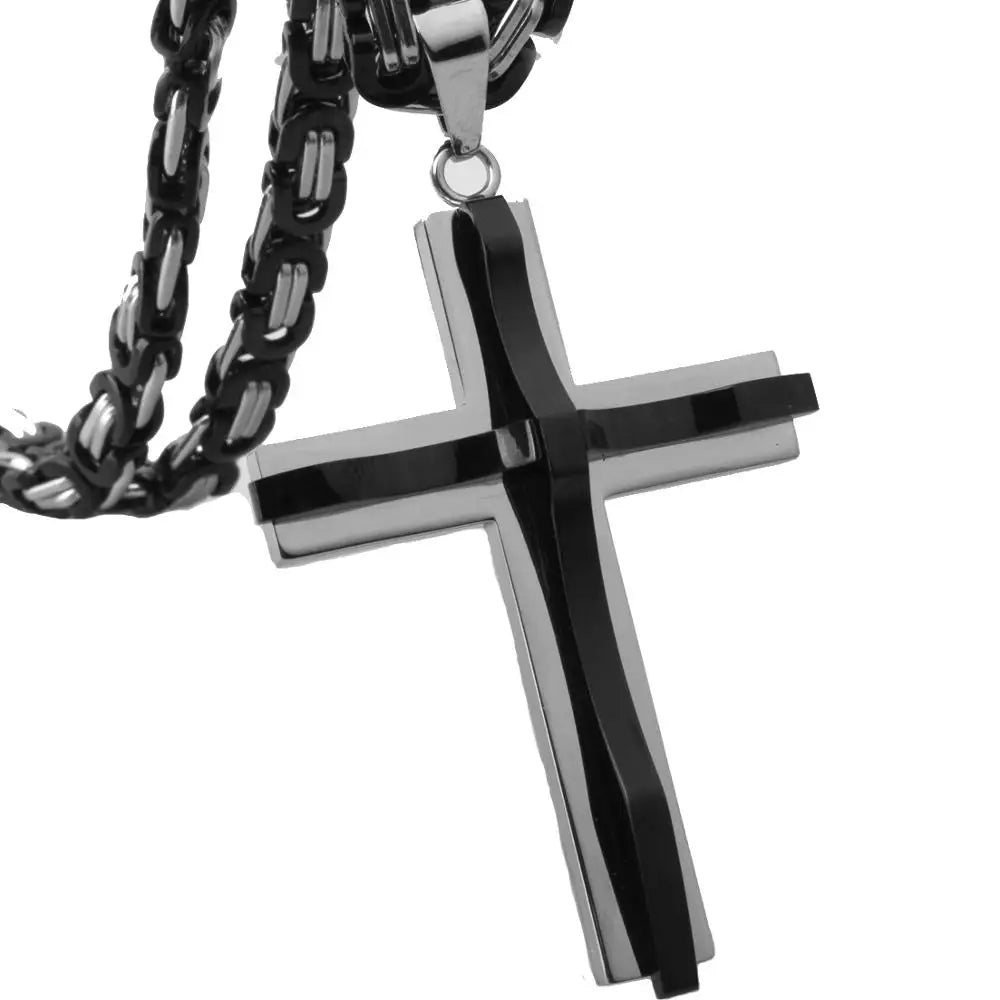 Crucifix Byzantine Chain Necklace — Stainless Steel
