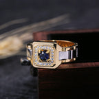 Iced Out Blue CZ Statement Ring, 1 Carat — Multi-Tone