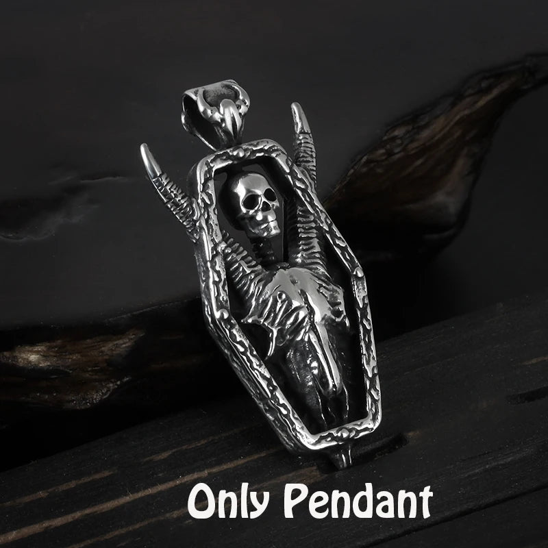 Onlysda Charms pendentif Gold Skull Pendant Necklace Men's Fashion Biker Punk Steel Chain Jewelry Antique Halloween Gift OSDZ035
