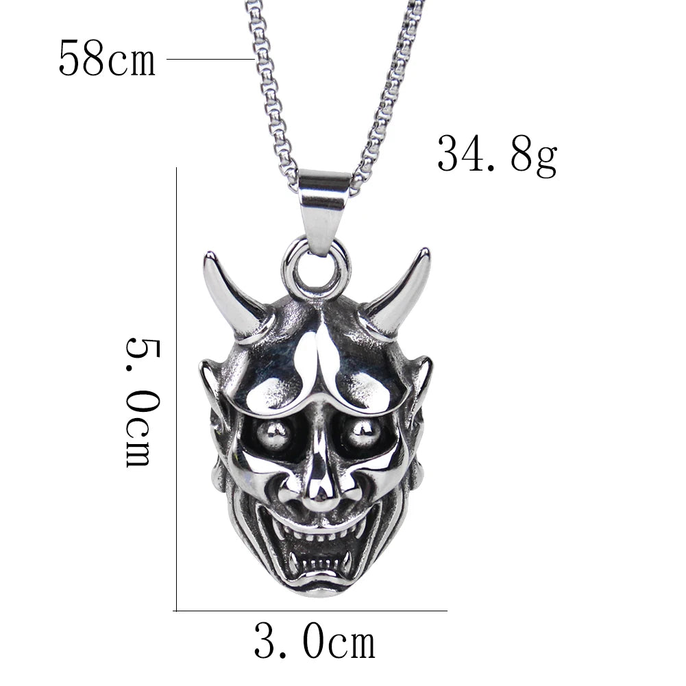 Japanese Ukiyoe 316 Stainless Steel Evil Oni Noh Hannya Ja Pendant Necklace Wallet Charm Chain Halloween Devils Night