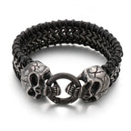 Gothic Skull Head Men's Bracelets Cowhide Leather & Stainless Steel Wristband Man Viking Homme Armband Hand Chain Male