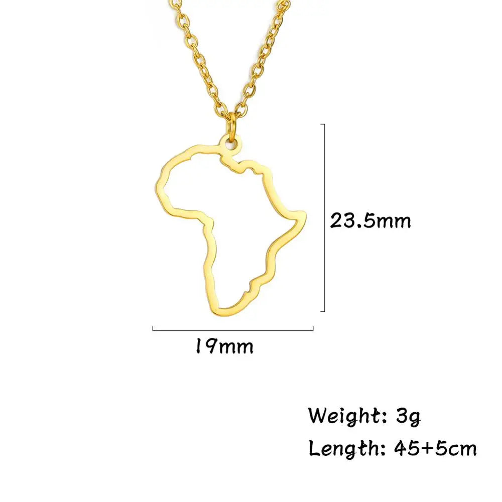 My Shape Africa Map Necklaces for Women Men Stainless Steel South African Map Pendant Chain Choker Hollow Map African