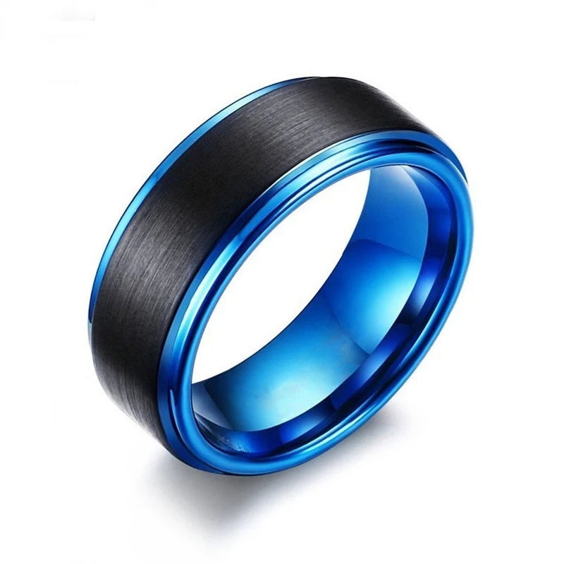 8mm Fashion Brushed Black Ring Simple Stripe Stainless Steel Ring Men Wedding Band