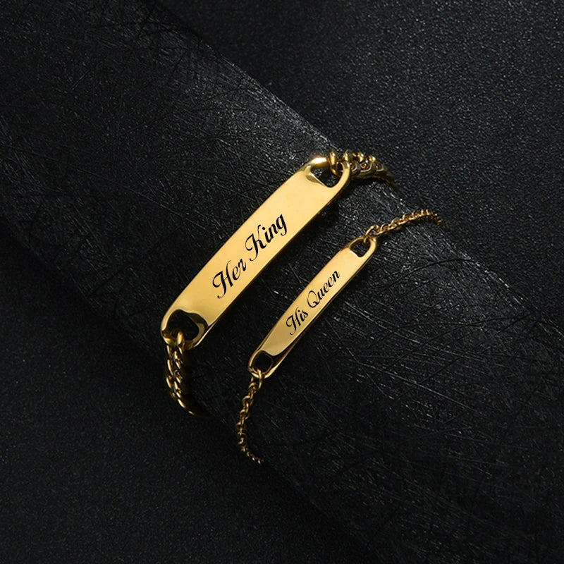 Bluelory Punk Stainless Steel Laser Engraved Name Custom Bracelets For Men Women Anniversary Gift