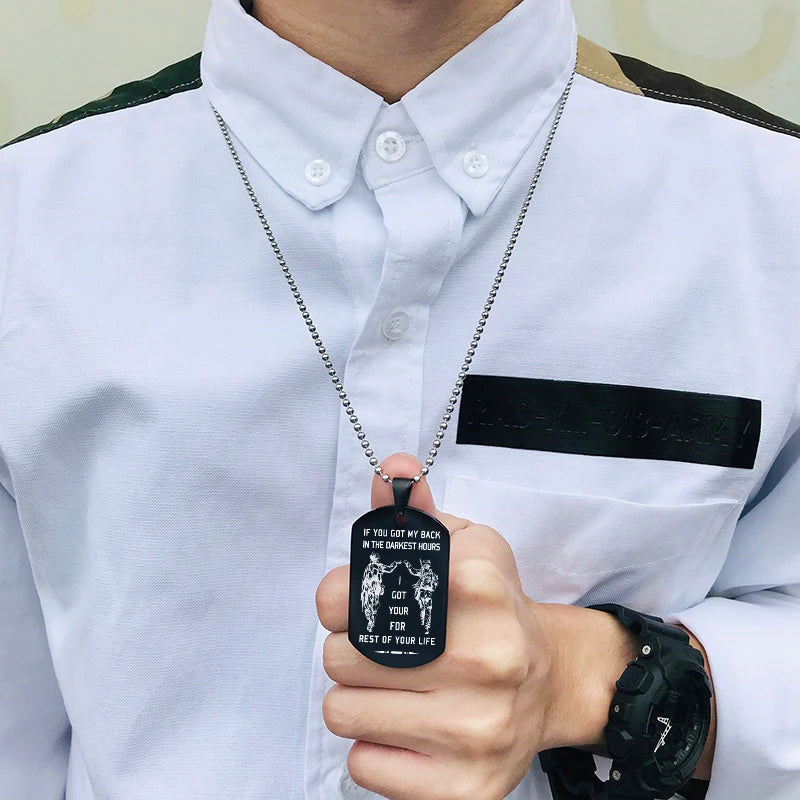 Vnox In the Darkest Hour When Demons Come Brothers Dog Tags for Men Stainless Steel Pendant BFF Necklaces Fraternal Gift