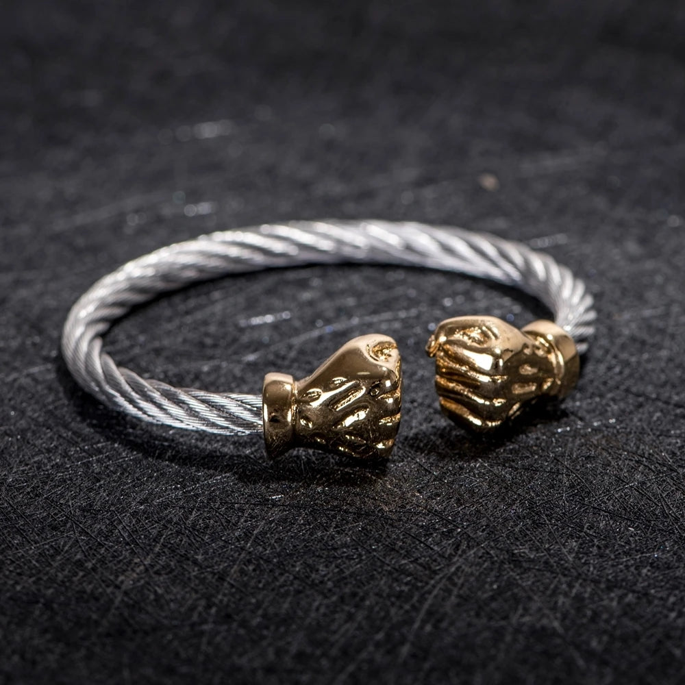 Fist Open Cuff Bangle Elastic Bracelet for Men — Two-Tone