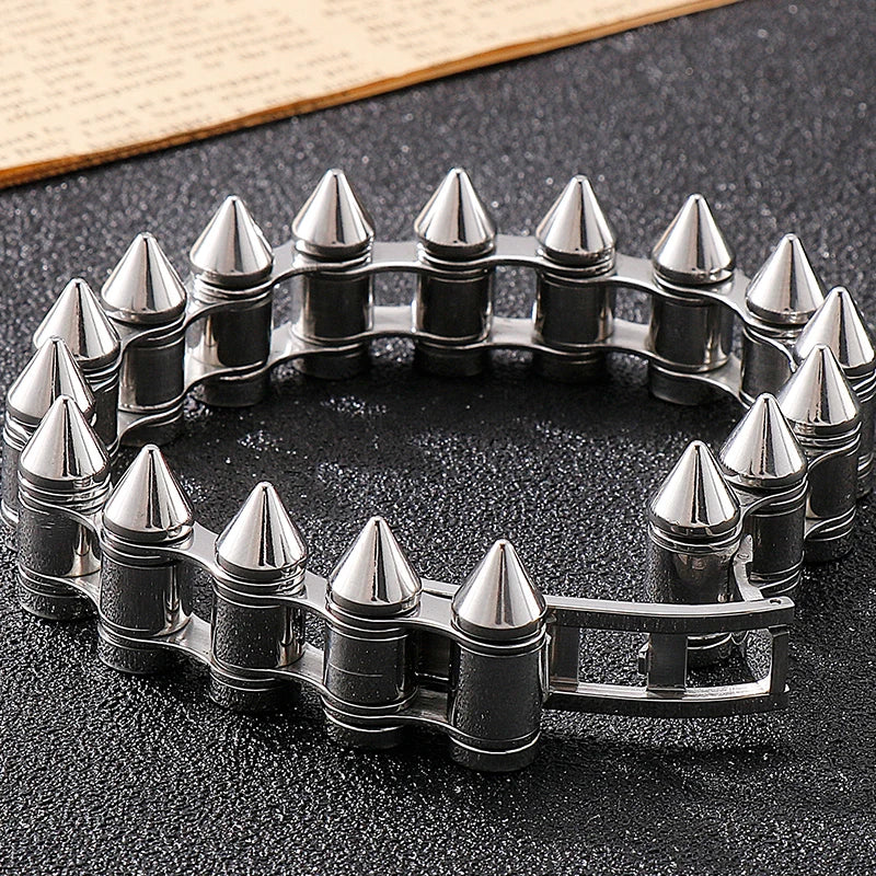 Masculine Bike Cycling Chain Man Bracelets of Heavy Sturdy Stainless Steel Black Gold Color Bullet Style Bracelet for