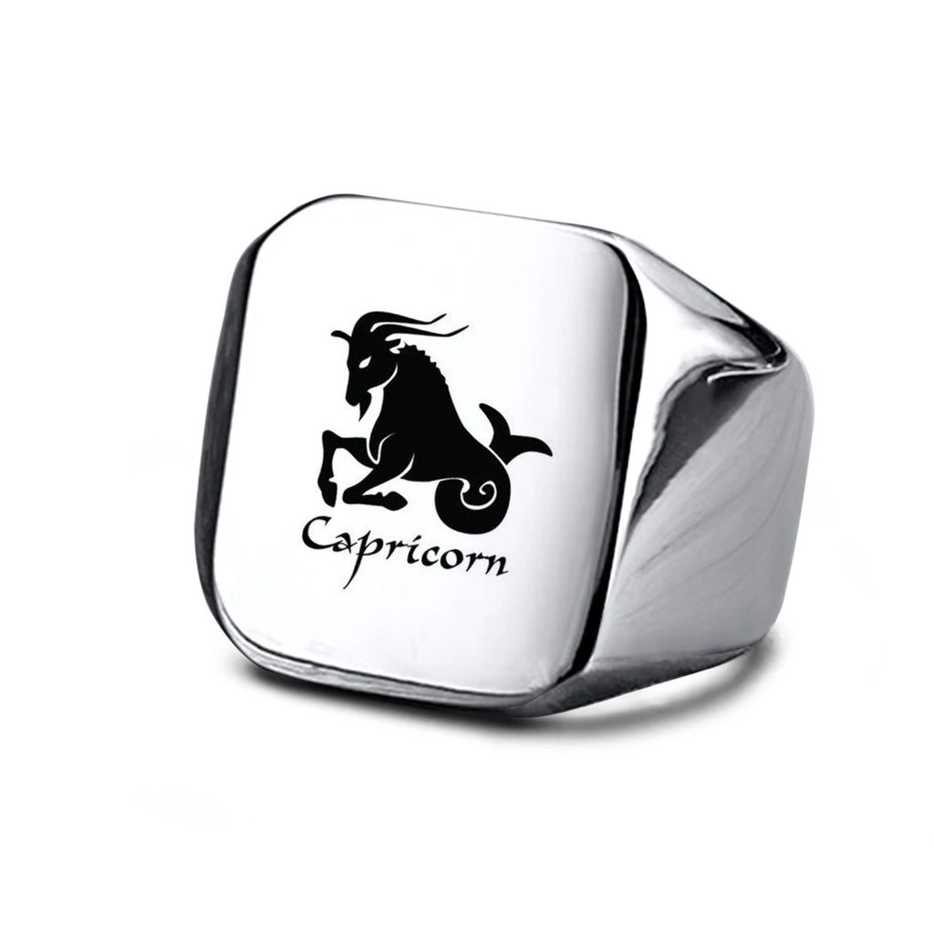 Vnox 18mm Signet Ring For Men Women, The Zodiac 12 Horoscope Constellation Sign Finger Band, Stainless Steel Aries Punk