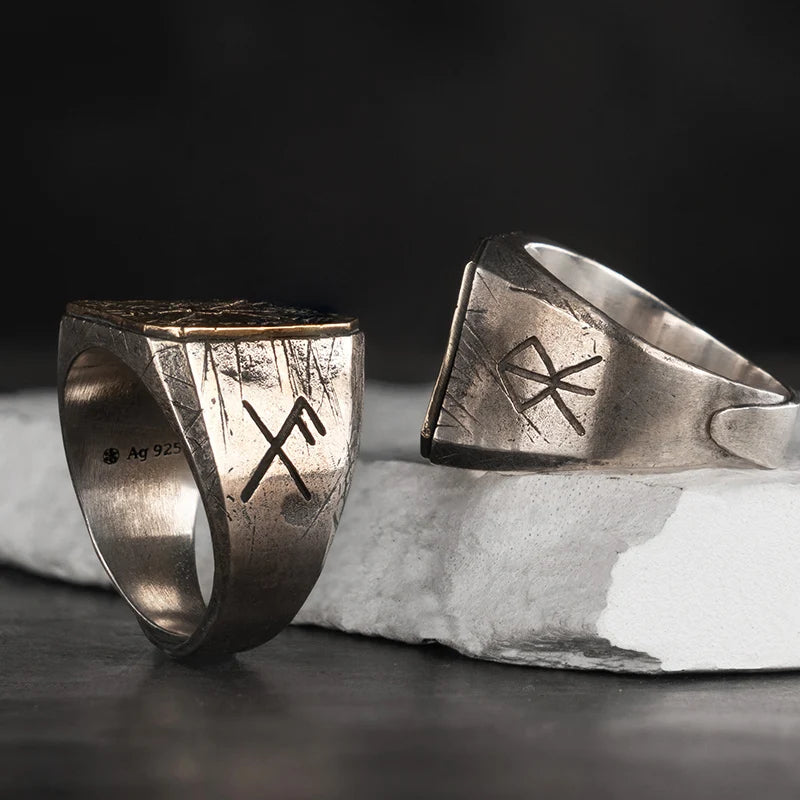 925 Silver Viking Ring Vegvisir Trendy Male Ring Single Ring Fashion Jewelry