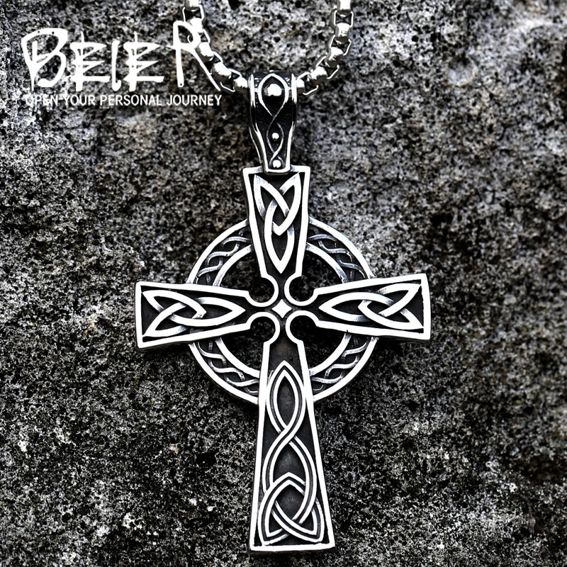 Viking Disc Cross Pendant — Stainless Steel