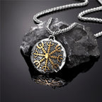 Never Fade Norse Compass Gold Color Necklace Men Vikings Runes Stainless Steel Trident Vegvisir Amulet Pendant