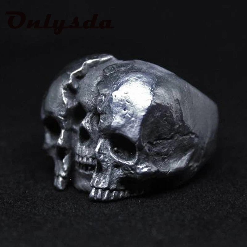 Onlysda Cool Men's Calvarium Skull Ring With Cross Gothic 316L Stainless Steel Biker Anel Motorcycle Band jewellery Gift
