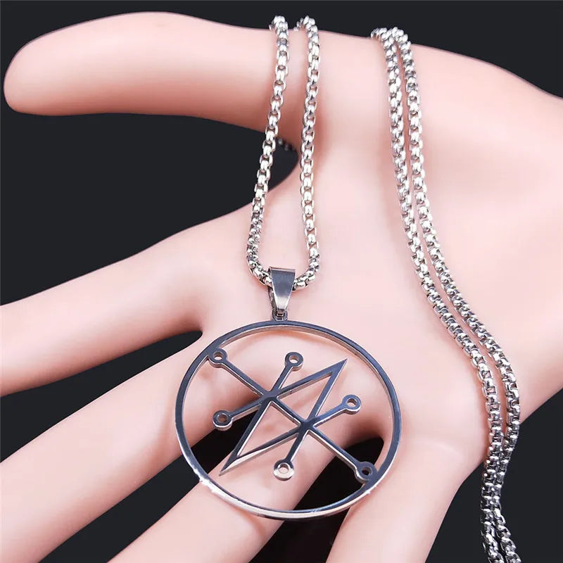 Azazel Sigil Silver Pendant Necklace — Stainless Steel