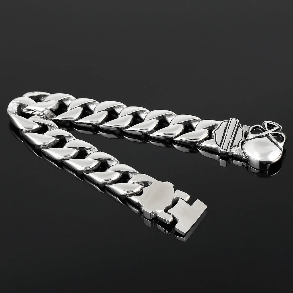 Fongten 22cm Skull Cuban Chain Bracelets For Men Stainless Steel Skeleton Curb Men Bangle Bracelet Gothic Jewelry Christmas