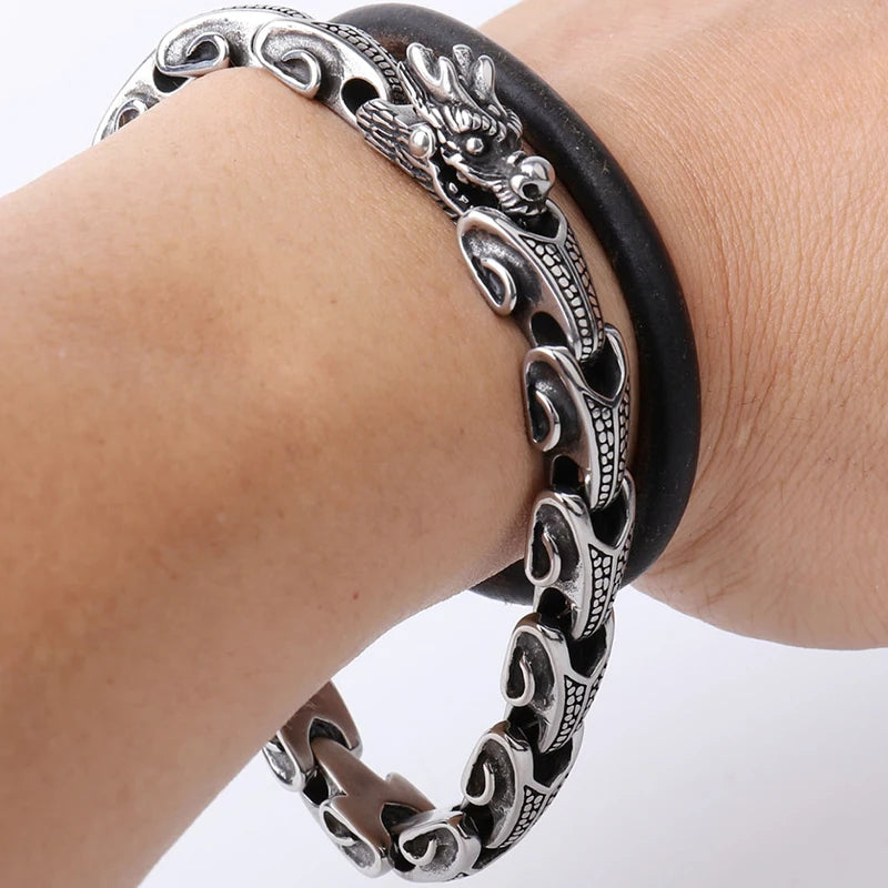 Gothic Stainless Steel Men's Dragon Head Chain Bracelets Vintage Chromme Bracelet Man Jewellery Gifts For Boyfriend