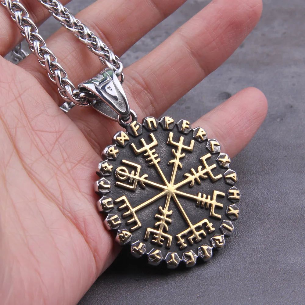 Helm of Awe Vegvisir Rune Necklace — Stainless Steel