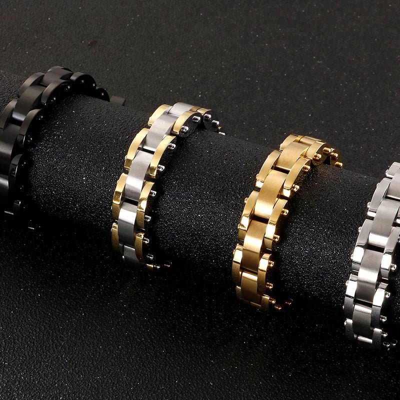 Gold Color Stainless Steel Men's Bracelets 11MM Chain Bracelet for Man Homme Men's Jewelry Best Friends Birthday Gifts