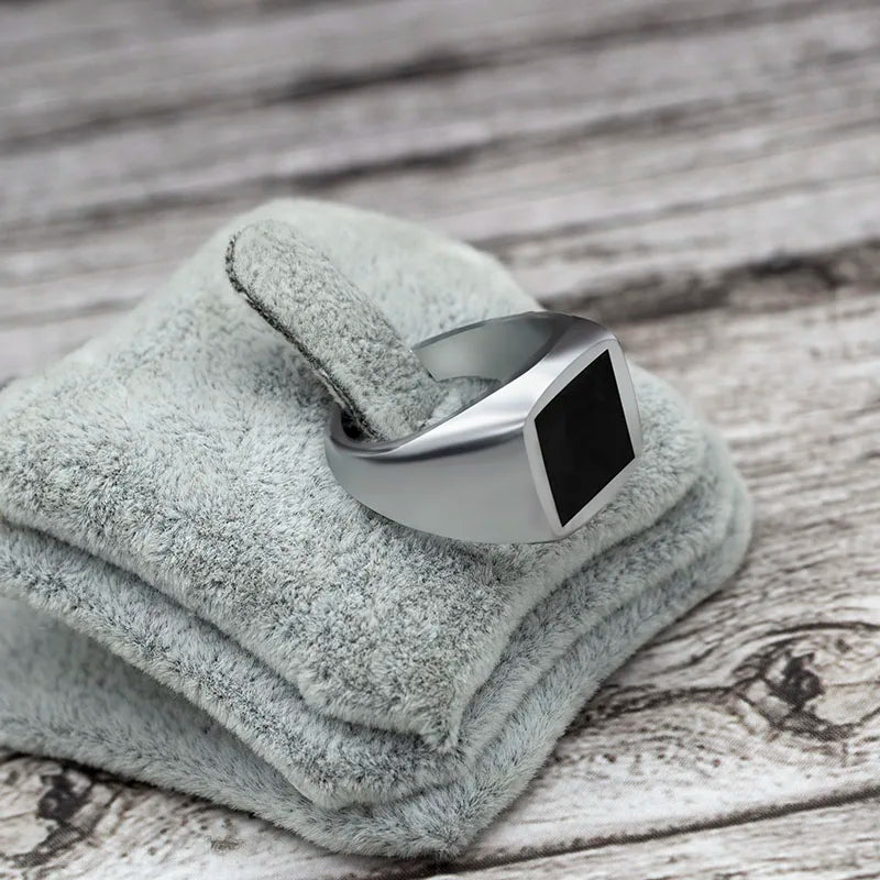 Square Signet Ring for Men — Wide Black-Tone Band