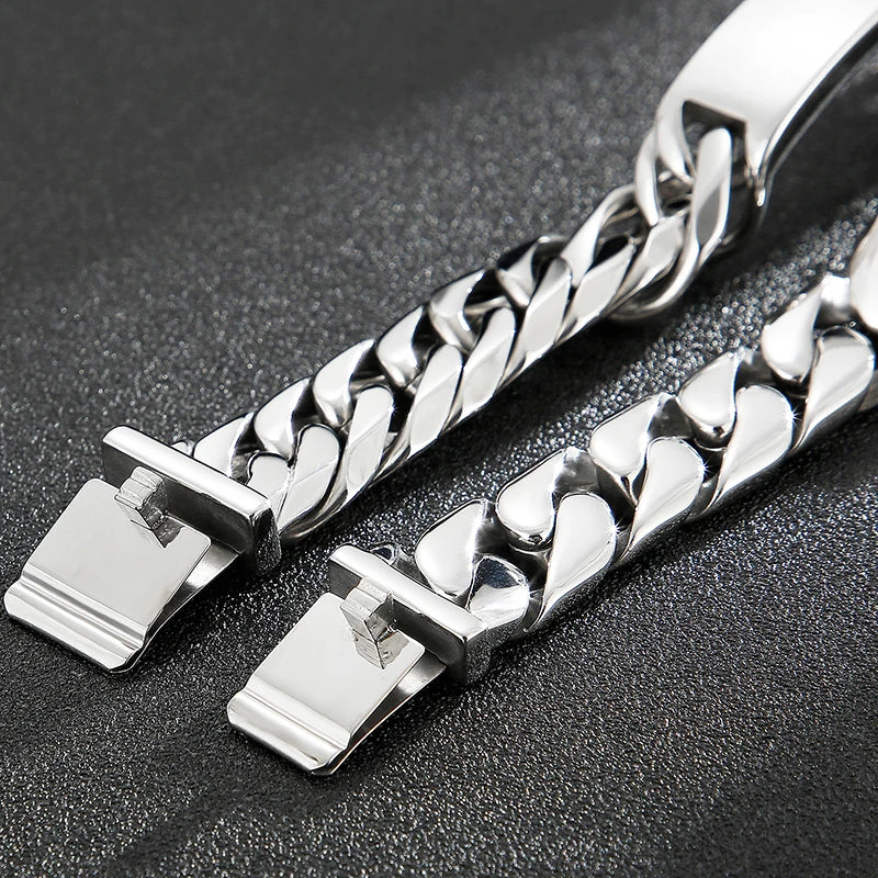 Name Bar ID Bracelet for Men Stainless Steel Cuban Curb Link Chain Customized Logo Engraved Men's Wrist Bracelets