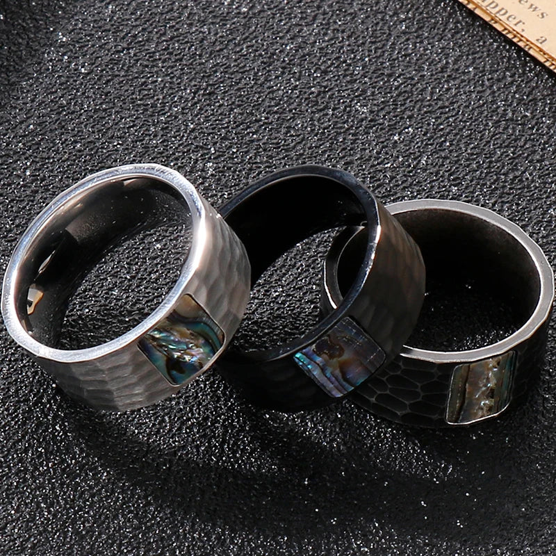 Vintage Stainless Steel Men's Finger-Rings Black Shell Ring For Men Boys Male Mens Jewellery 2022 Items