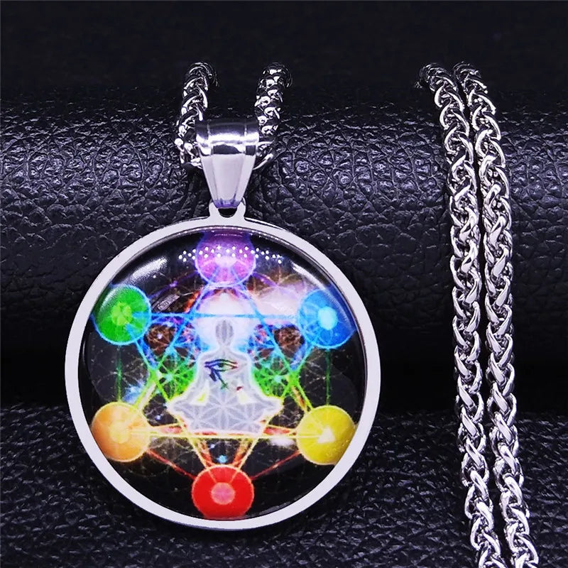 Yin Yang Glass Pendant — Silver Stainless