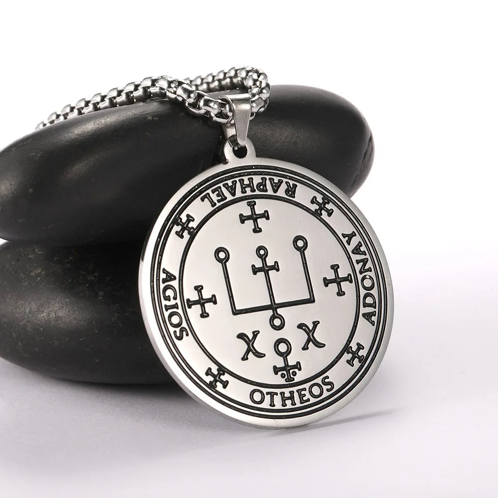 COOLTIME Supernatural Amulet Men Pendant Necklace Stainless Steel Archangel Michael Raphael Uriel Gabrie Angel Talisman