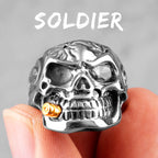 Smoker Soldier Skull Gothic Stainless Steel Mens Rings Punk Hip Hop for Male Boyfriend Biker Jewelry Creativity Gift
